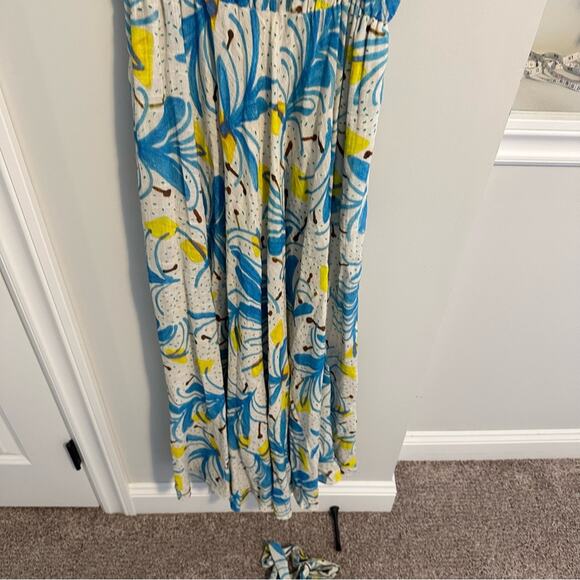 Tuckernuck Soler Yellow Blue Linen Floral Maxi Dress XS/S - Picture 15 of 16
